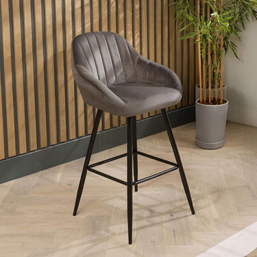 Quatropi Modern Velvet Bar Stool Grey with Metal Legs