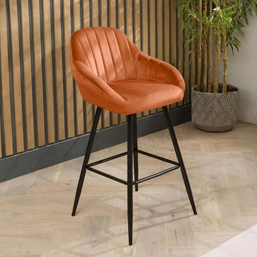 Quatropi Modern Velvet Bar Stool Orange with Metal Legs