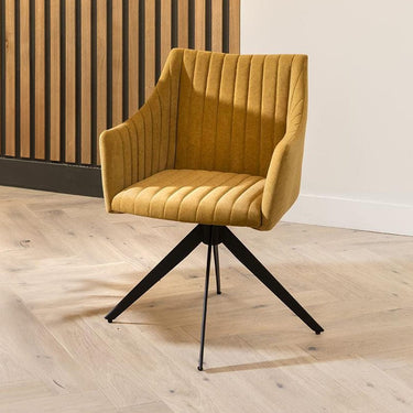 Quatropi Modern Velvet Dining Room Chair with Arms Mustard Yellow Fabric Swivel Base