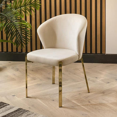 Quatropi Modern Velvet Kitchen Dining Room Chair Cream Fabric Gold Legs