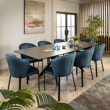 Quatropi Modern Wide 8 Seat Extending Ceramic Dining Set Grey Blue 160-240cm
