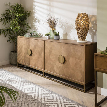 Quatropi Modern Wood 4 Door Sideboard Console Buffet Oak & Gold Metal Brown 214cm