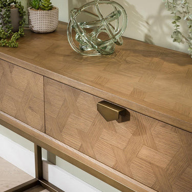 Quatropi Modern Wood Console Entrance Hallway Table Oak & Gold Metal Brown 108cm