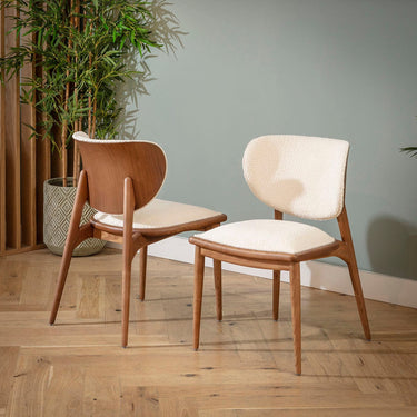 Quatropi Modern Wooden Kitchen Dining Room Chair Walnut White Boucle