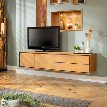 Quatropi Modern Wooden TV Stand Cabinet Freestanding Wall Media Unit Light 125cm