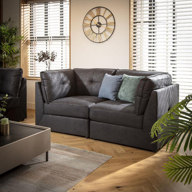 Quatropi Modular 2 Seater Small Modern Sectional Sofa Couch Black Fabric