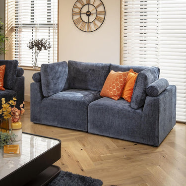 Quatropi Modular 2 Seater Small Modern Sectional Sofa Couch Blue Fabric
