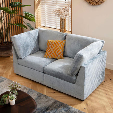 Quatropi Modular 2 Seater Small Modern Sectional Sofa Couch Blue Fabric