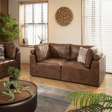 Quatropi Modular 2 Seater Small Modern Sectional Sofa Couch Brown Fabric