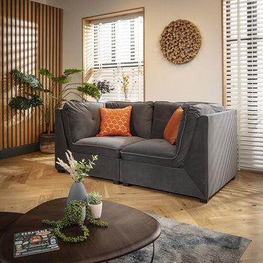 Quatropi Modular 2 Seater Small Modern Sectional Sofa Couch Grey Velvet Fabric