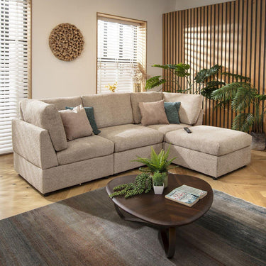 Quatropi Modular 3 Seater Modern Sofa Chaise Couch Footstool Beige Boucle Fabric