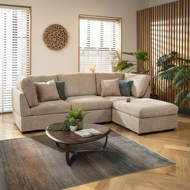 Quatropi Modular 3 Seater Modern Sofa Chaise Couch Footstool Beige Boucle Fabric