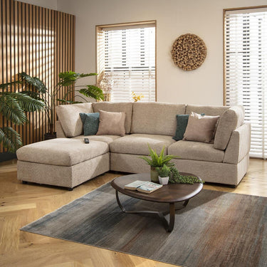 Quatropi Modular 3 Seater Modern Sofa Chaise Couch Footstool Beige Boucle Fabric