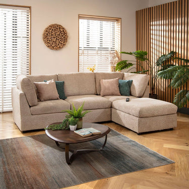 Quatropi Modular 3 Seater Modern Sofa Chaise Couch Footstool Beige Boucle Fabric