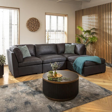Quatropi Modular 3 Seater Modern Sofa Chaise Couch Footstool Black Fabric