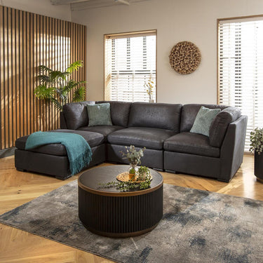 Quatropi Modular 3 Seater Modern Sofa Chaise Couch Footstool Black Fabric