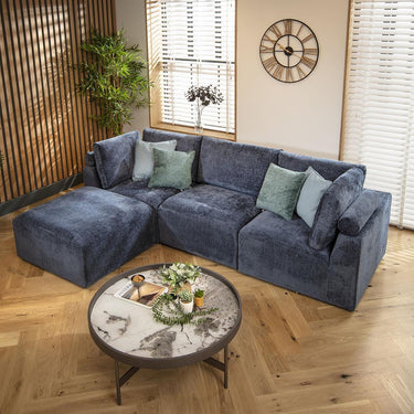 Quatropi Modular 3 Seater Modern Sofa Chaise Couch Footstool Blue Fabric