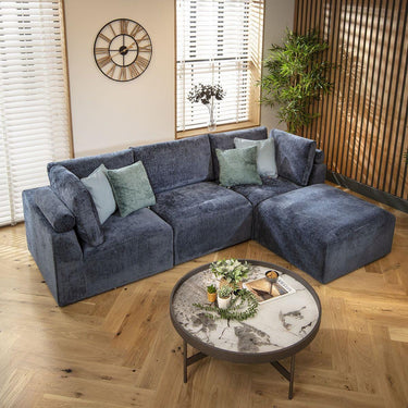 Quatropi Modular 3 Seater Modern Sofa Chaise Couch Footstool Blue Fabric
