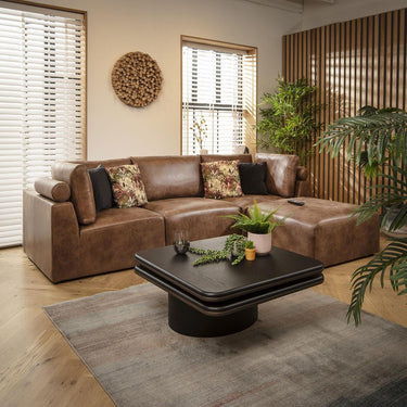 Quatropi Modular 3 Seater Modern Sofa Chaise Couch Footstool Brown Fabric