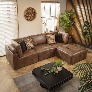 Quatropi Modular 3 Seater Modern Sofa Chaise Couch Footstool Brown Fabric