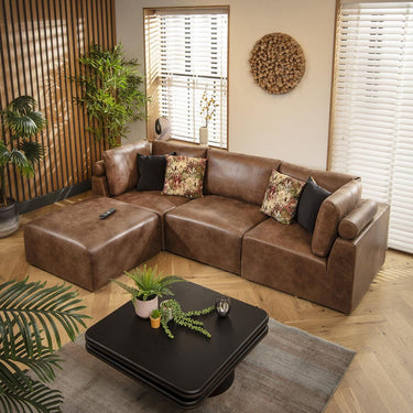 Quatropi Modular 3 Seater Modern Sofa Chaise Couch Footstool Brown Fabric