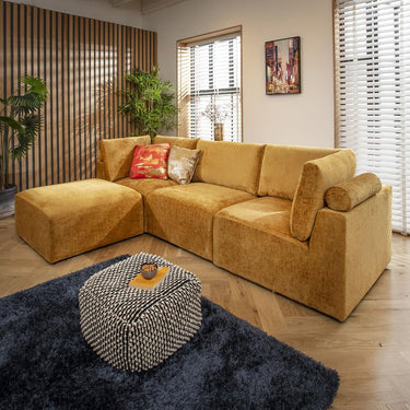 Quatropi Modular 3 Seater Modern Sofa Chaise Couch Footstool Mustard Fabric