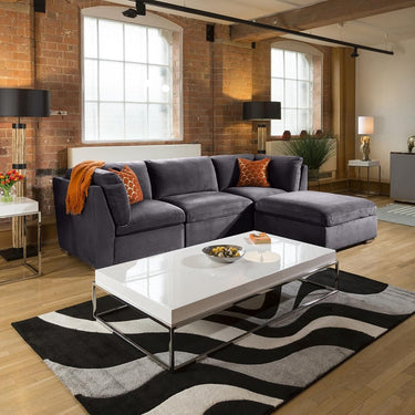 Quatropi Modular 3 Seater Modern Sofa Chaise Footstool Dark Grey Fabric