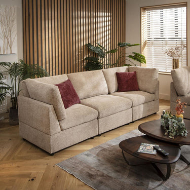 Quatropi Modular 3 Seater Small Modern Sofa Couch Sectional Beige Boucle Fabric
