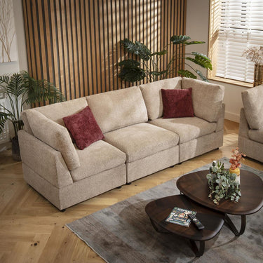 Quatropi Modular 3 Seater Small Modern Sofa Couch Sectional Beige Boucle Fabric