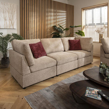 Quatropi Modular 3 Seater Small Modern Sofa Couch Sectional Beige Boucle Fabric