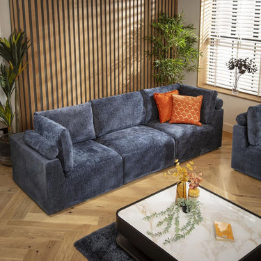 Quatropi Modular 3 Seater Small Modern Sofa Couch Sectional Blue Fabric