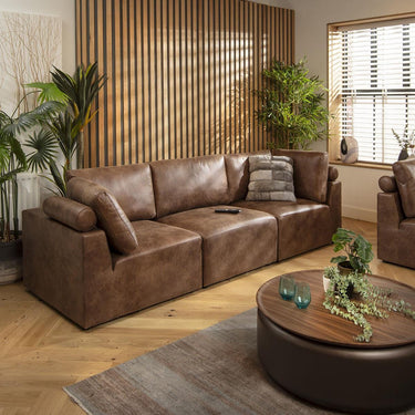 Quatropi Modular 3 Seater Small Modern Sofa Couch Sectional Brown Fabric