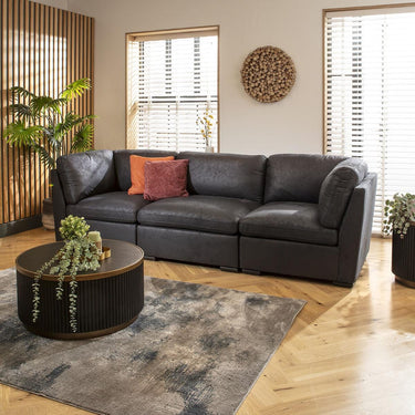 Quatropi Modular 3 Seater Small Modern Sofa Couch Sectional Set Black Fabric