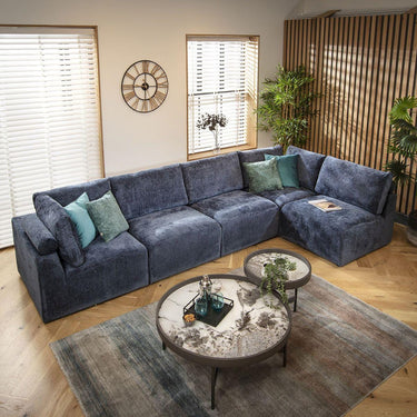 Quatropi Modular Corner Sofa 6 Seater Modern L Shape Couch Set Blue Fabric