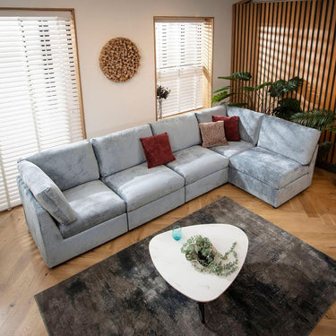 Quatropi Modular Corner Sofa 6 Seater Modern L Shape Couch Set Blue Fabric