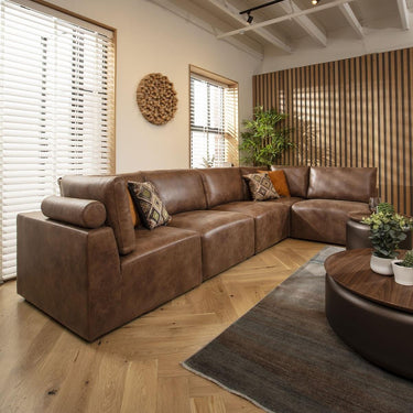 Quatropi Modular Corner Sofa 6 Seater Modern L Shape Couch Set Brown Fabric
