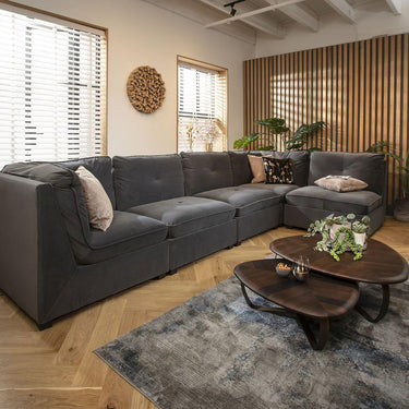 Quatropi Modular Corner Sofa 6 Seater Modern L Shape Couch Set Grey Velvet Fabric