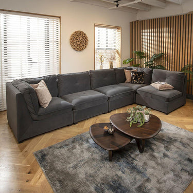 Quatropi Modular Corner Sofa 6 Seater Modern L Shape Couch Set Grey Velvet Fabric