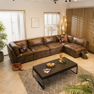 Quatropi Modular Corner Sofa 6 Seater Modern L Shape Set Brown Fabric 13L