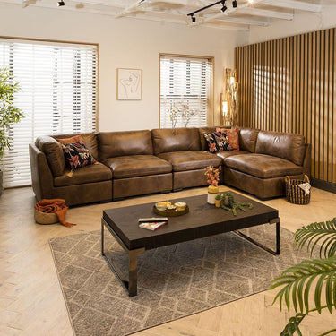 Quatropi Modular Corner Sofa 6 Seater Modern L Shape Set Brown Fabric 13L