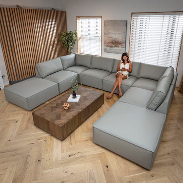 Quatropi Modular Leather U-Shape Sofa 6 Seater Grey Cinema Couch 374x285cm