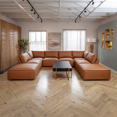 Quatropi Modular Leather U-Shape Sofa 6 Seater Tan Cinema Couch 374x285cm