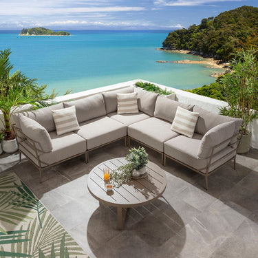 Quatropi Modular Outdoor L-Shape Garden Corner Sofa Aluminium Cream Beige 255x255cm