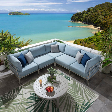 Quatropi Modular Outdoor L-Shape Garden Corner Sofa Aluminium Sky Blue 255x255cm