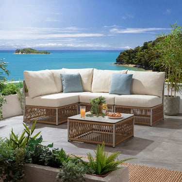 Quatropi Modular Outdoor L-Shape Garden Corner Sofa Set Aluminium Neutral Beige 214x144cm