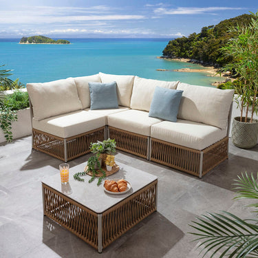 Quatropi Modular Outdoor L-Shape Garden Corner Sofa Set Aluminium Neutral Beige 214x144cm