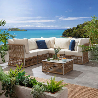 Quatropi Modular Outdoor L-Shape Garden Corner Sofa Set Aluminium Neutral Beige 218x218cm
