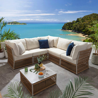 Quatropi Modular Outdoor L-Shape Garden Corner Sofa Set Aluminium Neutral Beige 218x218cm
