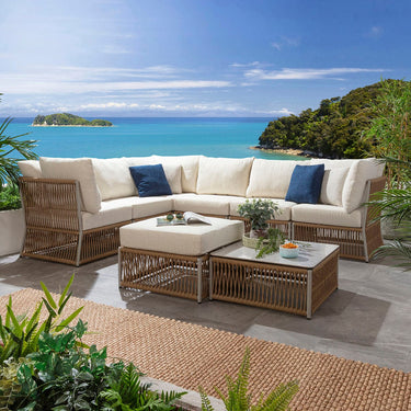 Quatropi Modular Outdoor L-Shape Garden Corner Sofa Set Aluminium Neutral Beige 288x218cm