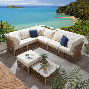 Quatropi Modular Outdoor L-Shape Garden Corner Sofa Set Aluminium Neutral Beige 288x218cm